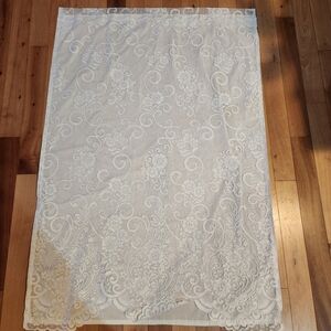 Set of 2 Vintage White Lace Curtains Floral Scalloped Sheer 55x38 Cottagecore